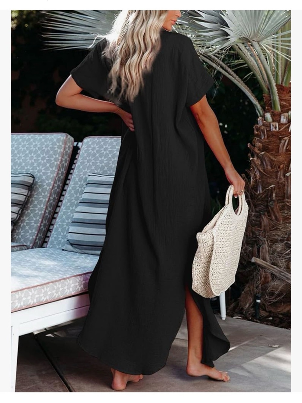Split Button Down Long Kimonos Cardigans Swimsuit Cover Up Black S-M - Picture 5 of 8